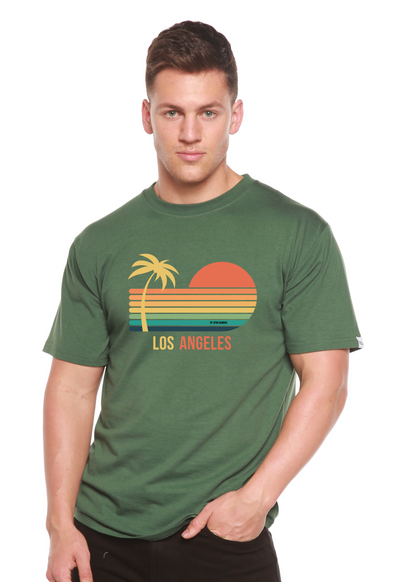 Los Angeles graphic tee olive green bamboo viscose/organic cotton blend sunset by Spun Bamboo on Tampa Home & Garden Store