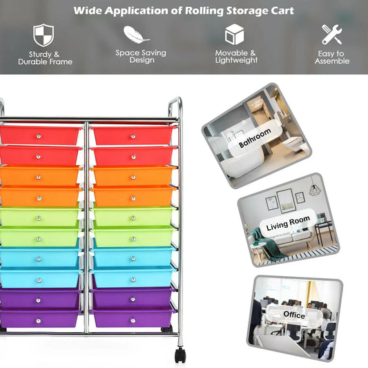 DirectDeals Multicolor 20-Drawer Rolling Cart Organizer with chrome frame and caster wheels on Tampa Home & Garden Store