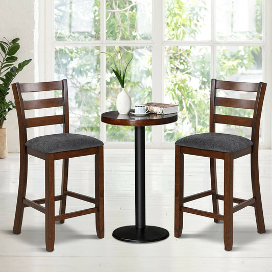 2 Pieces Counter Height Chairs with Fabric Seat and Rubber Wood Legs - Tampa Home & Garden Store