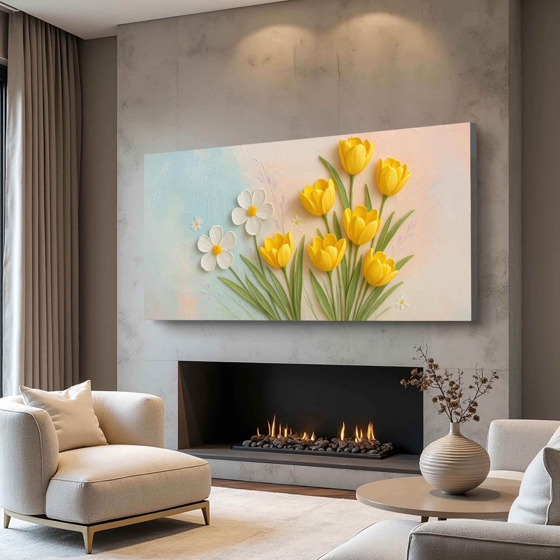 Floral Wall Art II canvas with yellow tulips on pastel backdrop Tailored Canvases on Tampa Home & Garden Store