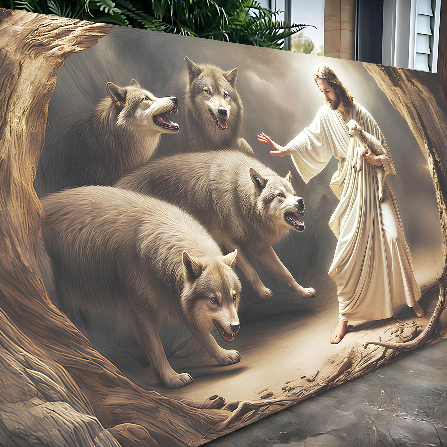 Jesus Protects The Lamb From Wolves Faith Wall Art III canvas Tailored Canvases with wolves on Tampa Home & Garden Store