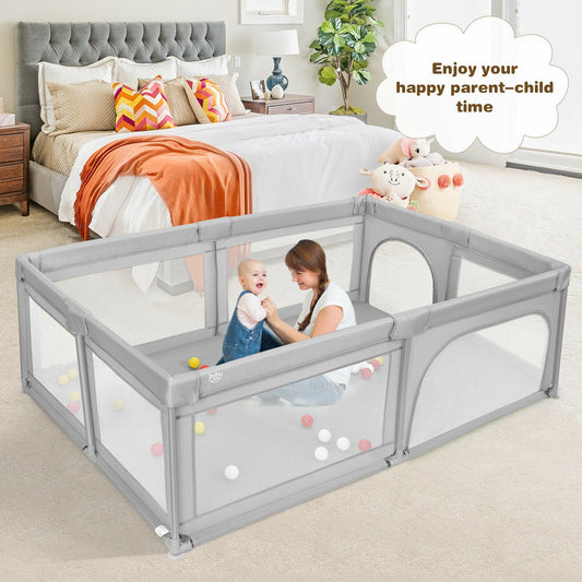 Extra-Large Safety Baby Fence with 50 Ocean Balls-Gray - Tampa Home & Garden Store