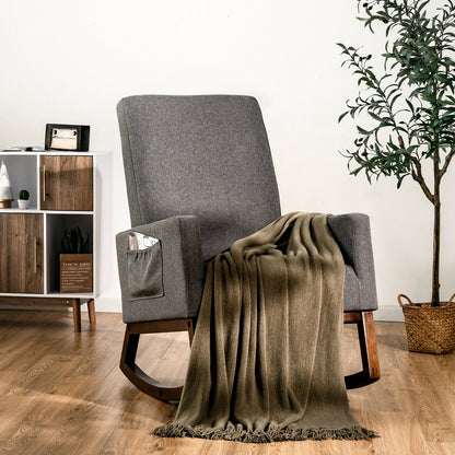 Mecedora reclinable de respaldo alto tapizada con bolsillo lateral - Gris