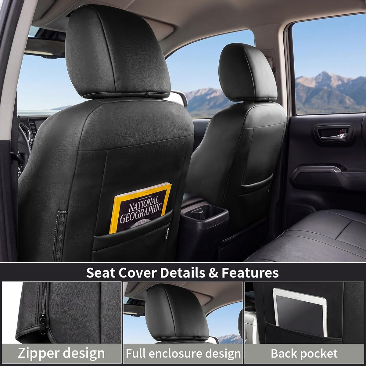 Umbrauto seat cover for Toyota Tacoma, black leather with back pocket and zipper on Tampa Home & Garden Store