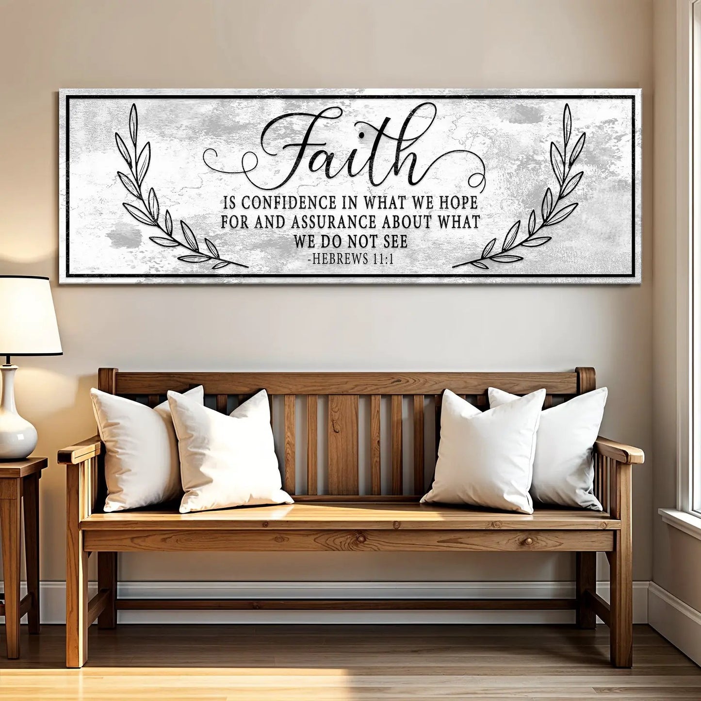 Canvas wall art Faith Is Confidence Sign II by Tailored Canvases, distressed background laurel on Tampa Home & Garden Store