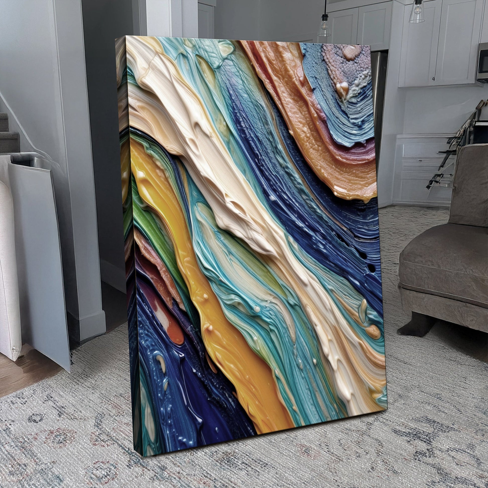 Ocean Waves Wall Art canvas with vivid multicolor swirls on Tampa Home & Garden Store