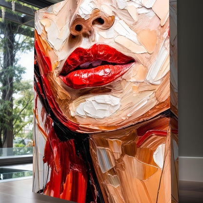 Contemporary Minimalist Abstract Wall Art II canvas close-up of a stylized face with red lips on Tampa Home & Garden Store