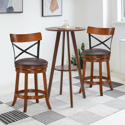 Juego de 2 Taburetes de Bar Sillas de Bar de Comedor Giratorias 360 Grados con Patas de Madera de Caucho-25 pulgadas