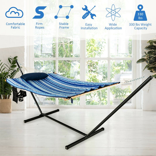 Hammock Chair Stand Set Cotton Swing with Pillow Cup Holder Indoor Outdoor - Tampa Home & Garden Store