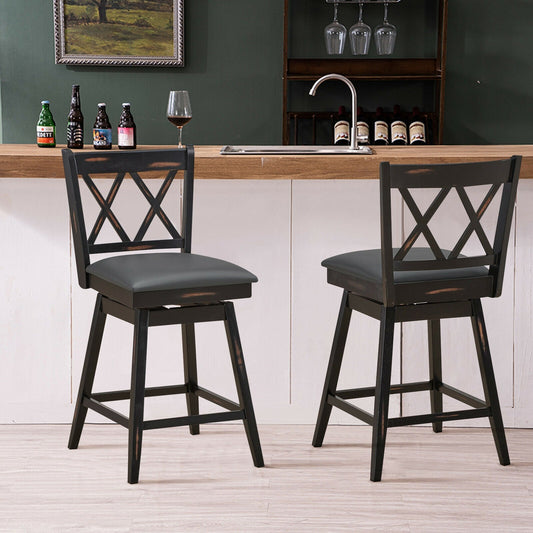2 Pieces 24 Inch Swivel Counter Height Barstool Set with Rubber Wood Legs - Tampa Home & Garden Store