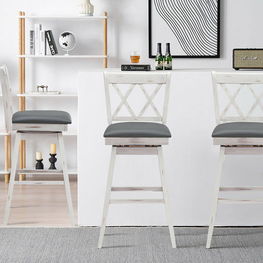 2 Pieces 29 Inches Swivel Counter Height Barstool Set with Rubber Wood Legs-White - Tampa Home & Garden Store