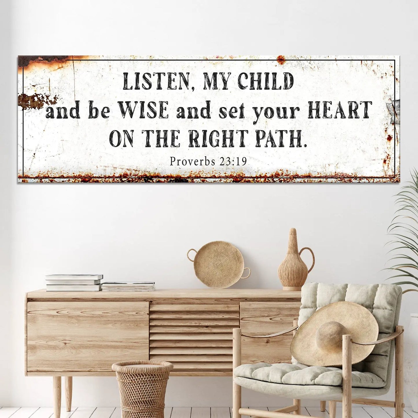 Be Wise and Set Your Heart on The Right Path canvas sign rustic white distressed Tailored Canvases on Tampa Home & Garden Store