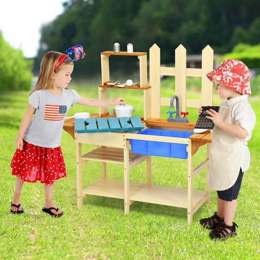 Kid's Outdoor Wooden Pretend Cook Kitchen Playset Toy - Tampa Home & Garden Store