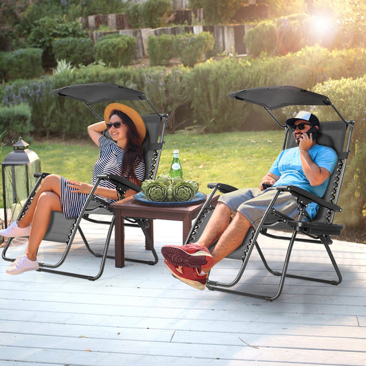 Folding Recliner Lounge Chair with Shade Canopy Cup Holder - Tampa Home & Garden Store