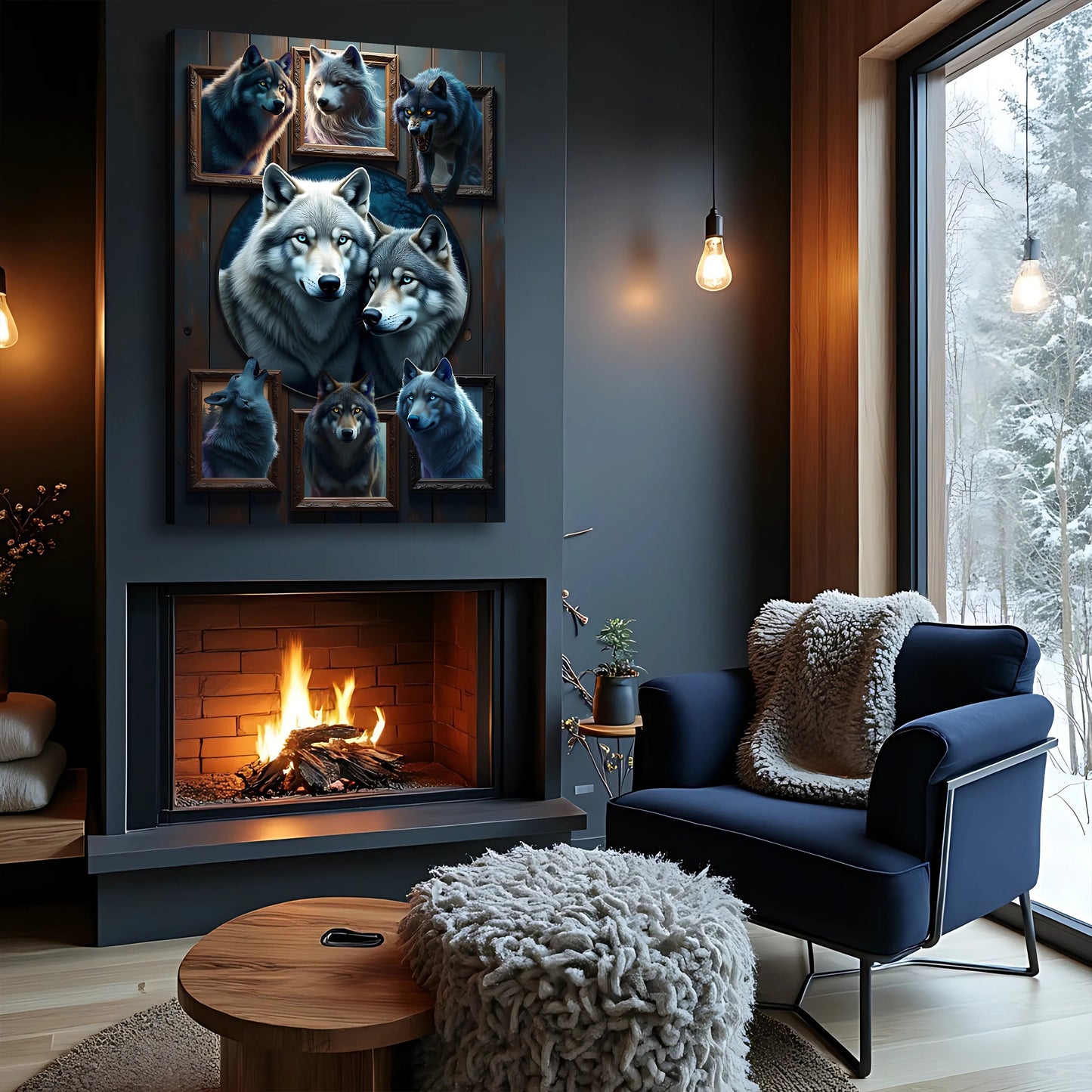 3D Wolf Collage Wall Art II canvas by Tailored Canvases featuring blue-gray wolf portraits on Tampa Home & Garden Store