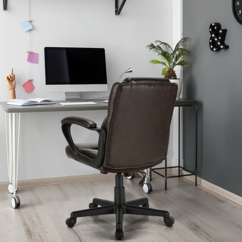 Sillón Ejecutivo de Oficina de Cuero Ajustable Silla de Escritorio para Computadora con Apoyabrazos