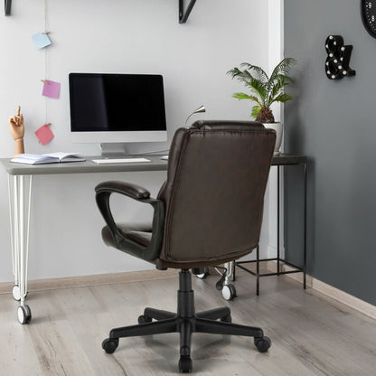 Sillón Ejecutivo de Oficina de Cuero Ajustable Silla de Escritorio para Computadora con Apoyabrazos