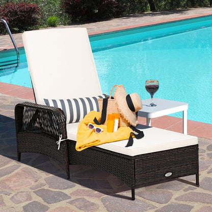 PE Rattan Chaise Lounge Chair Arm Chair Recliner Adjustable with Pillow