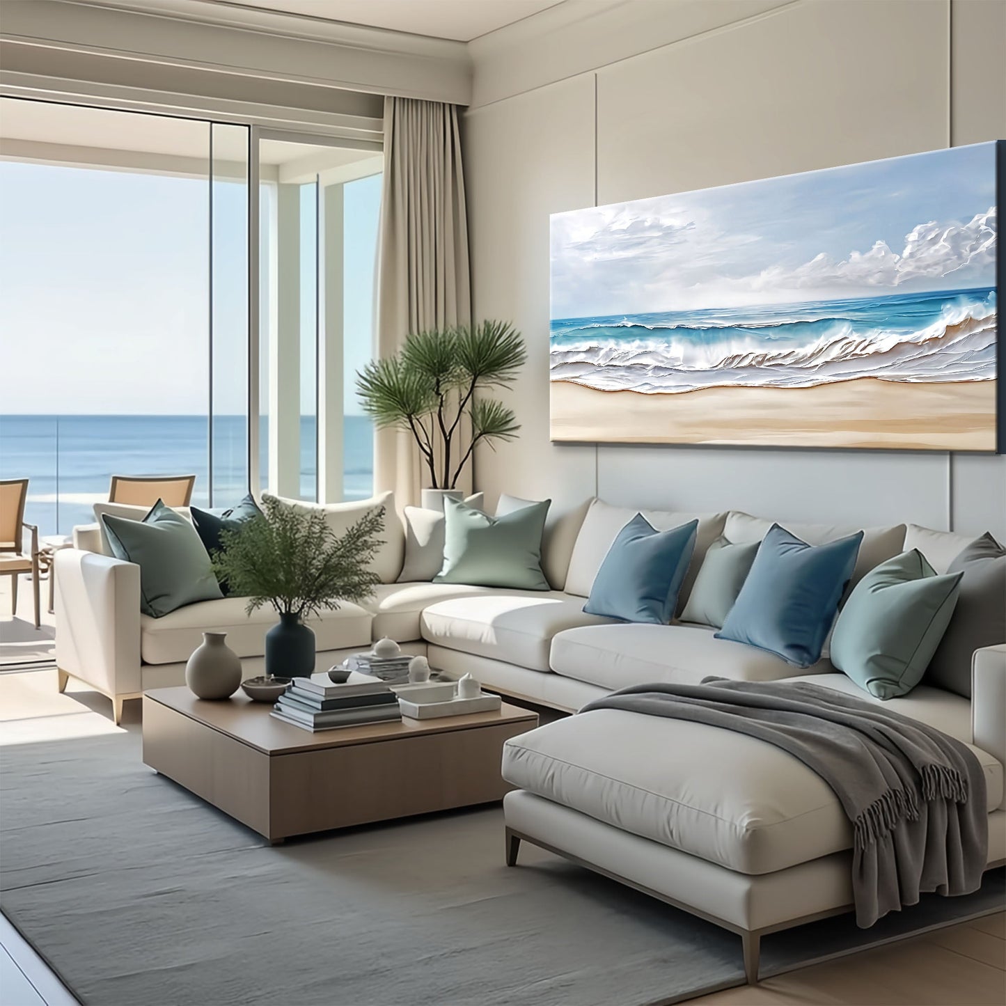 Serene Ocean Wave Coastal Wall Art VII canvas by Tailored Canvases; blue ocean waves over sand on Tampa Home & Garden Store