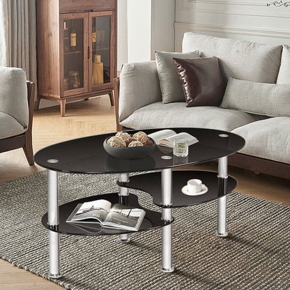 Mesa auxiliar de centro ovalada de cristal templado - Negra