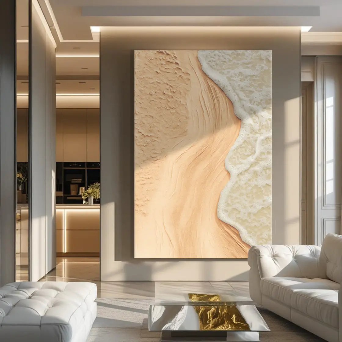 Beige Beach Coastal Wall Art canvas by Tailored Canvases; sandy shore and foamy surf on Tampa Home & Garden Store