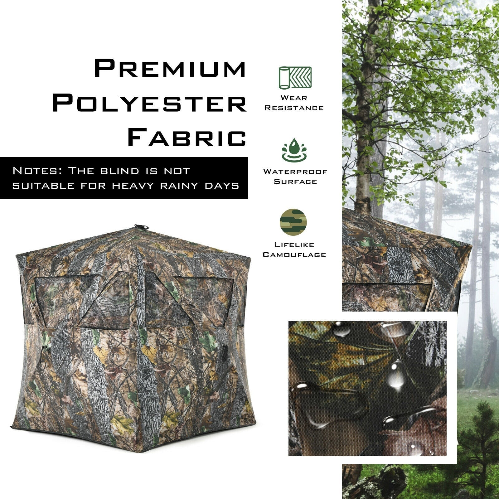 GemGear 3 Person Portable Pop-Up Ground Hunting Blind with Tie-Downs in camo fabric on Tampa Home & Garden Store