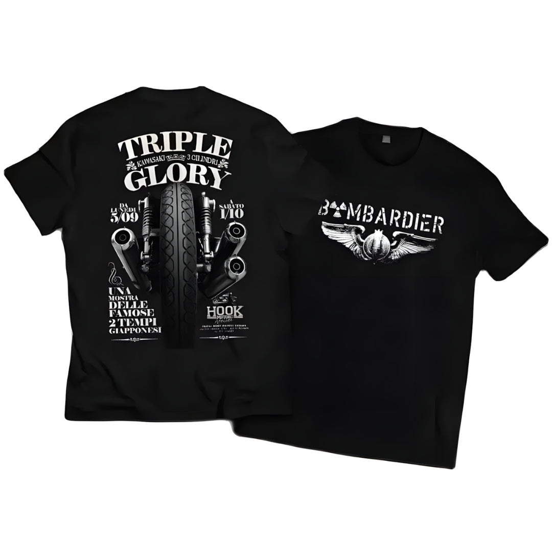 BikerZoneZ retro graphic cotton unisex T-shirts set of 2 black winged emblem back motorcycle art on Tampa Home & Garden Store