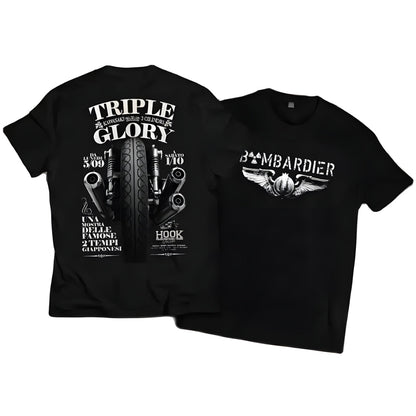 BikerZoneZ retro graphic cotton unisex T-shirts set of 2 black winged emblem back motorcycle art on Tampa Home & Garden Store