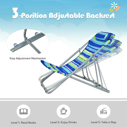 Juego de 2 sillas de playa portátiles con reposacabezas - Azul