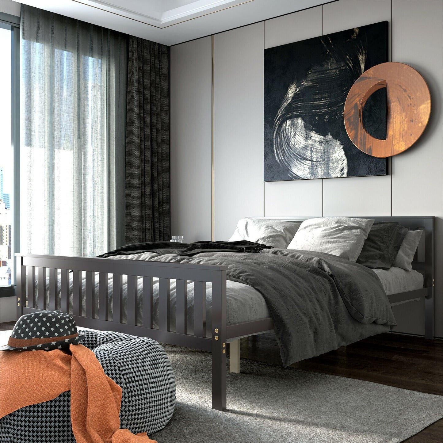 Cama Queen de Plataforma de Madera con Cabecero