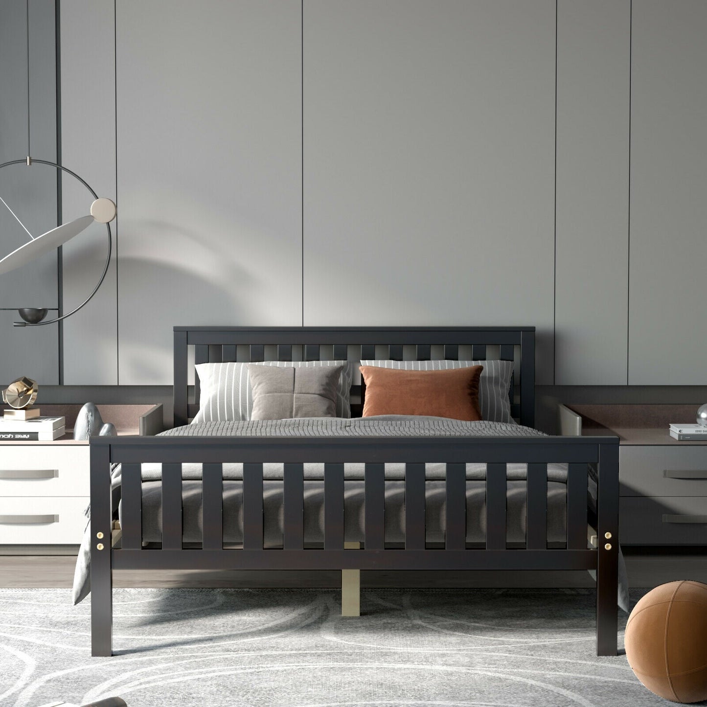 Cama de plataforma de madera de tamaño completo con cabecero