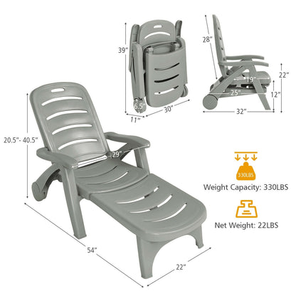 Tumbona plegable con 5 posiciones ajustables - Gris