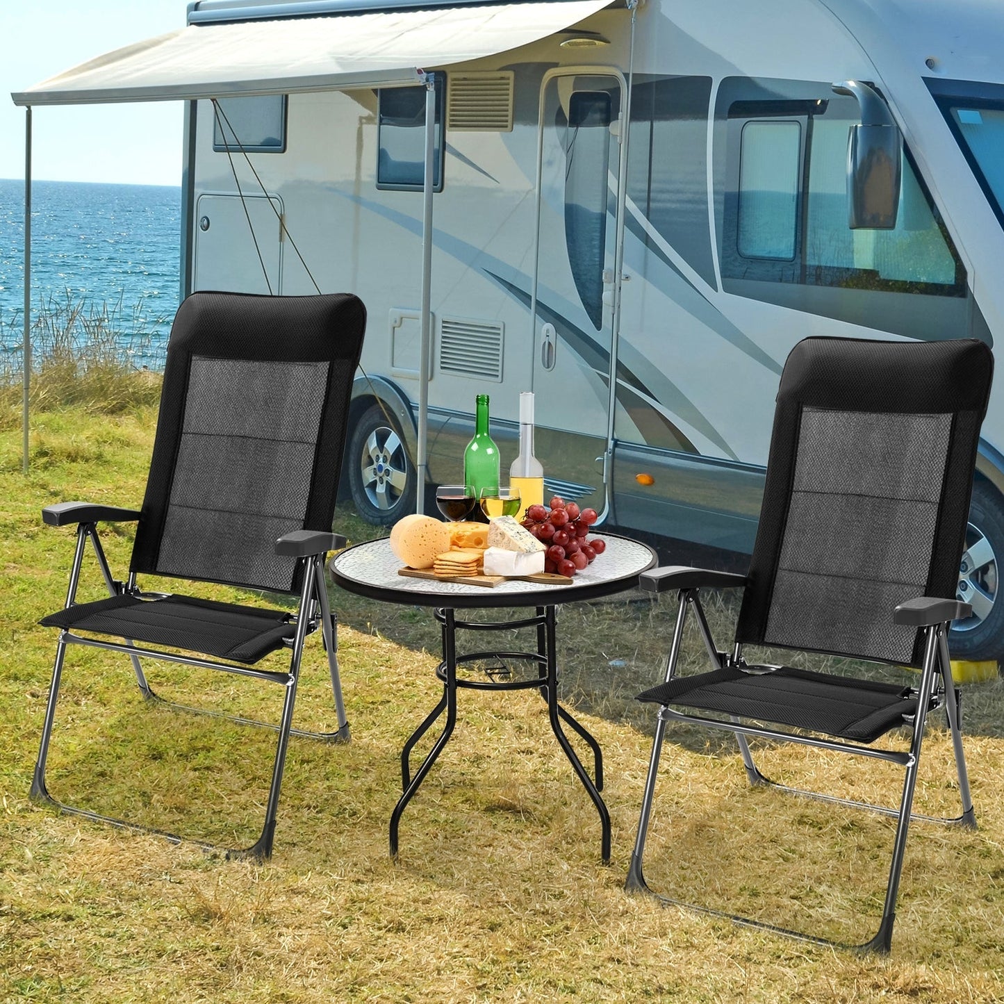 GemGear 2-Pack Portable Patio Folding Chairs with headrests in black for camping on Tampa Home & Garden Store