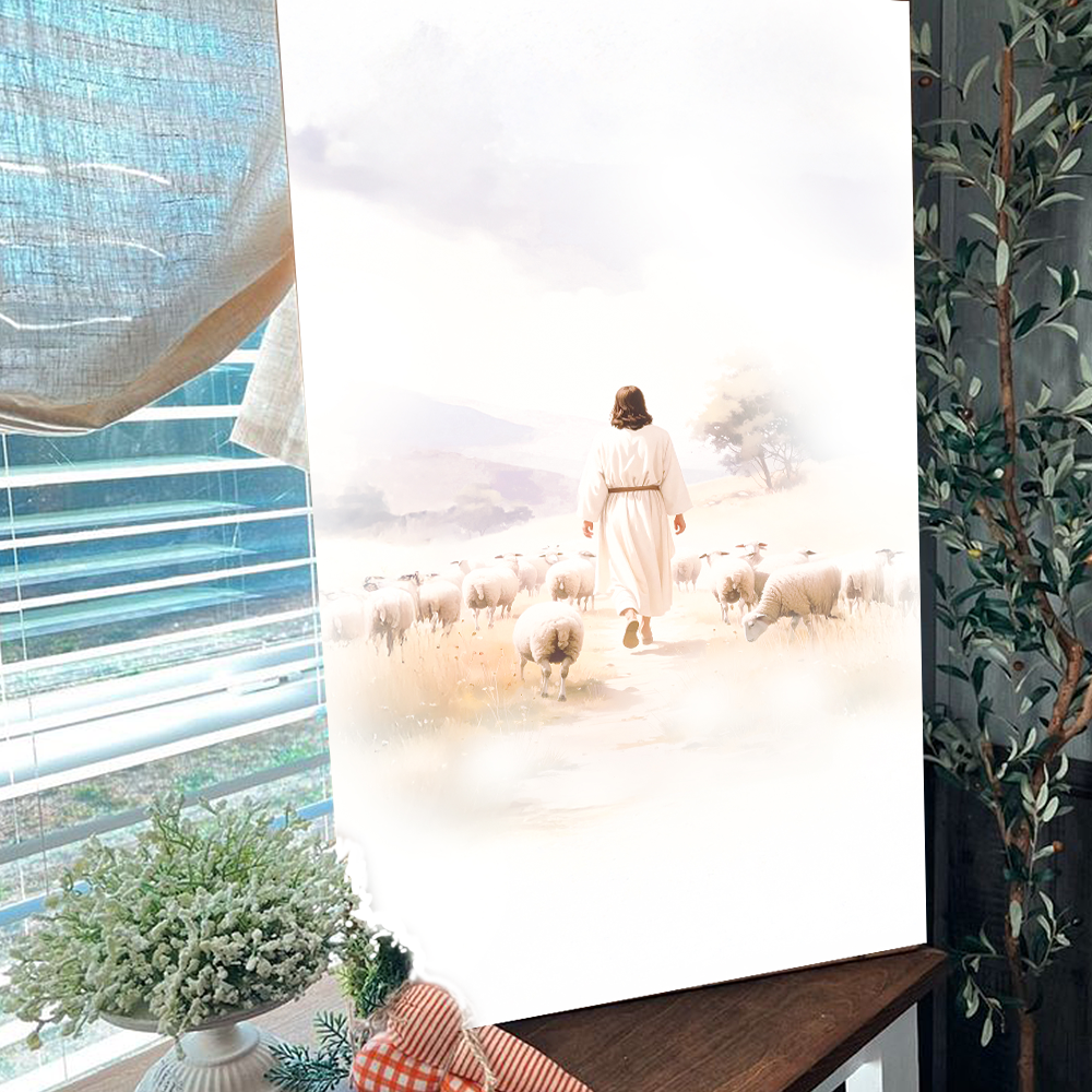 99 Faith Wall Art VII canvas by Tailored Canvases, pastoral scene with figure and sheep on Tampa Home & Garden Store