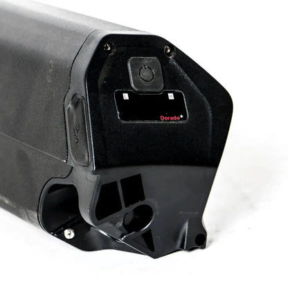 EUNORAU 48V25Ah Dorado ID-MAX case battery, black with Dorado+ label and power button on Tampa Home & Garden Store