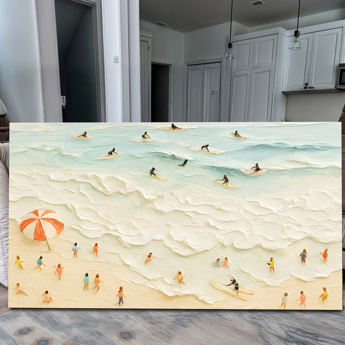 Beach Days Wall Art XIII canvas by Tailored Canvases depicting surfers on pale blue waves on Tampa Home & Garden Store