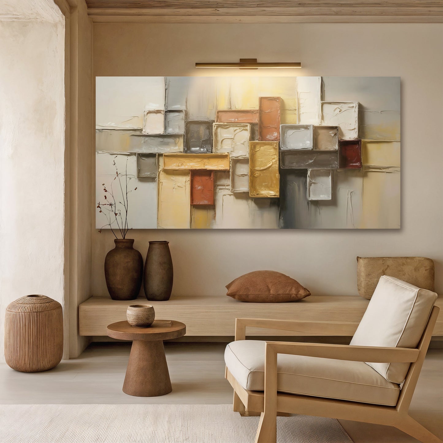 Shape Pattern Minimalist Abstract Wall Art canvas with earthy blocks Tailored Canvases on Tampa Home & Garden Store