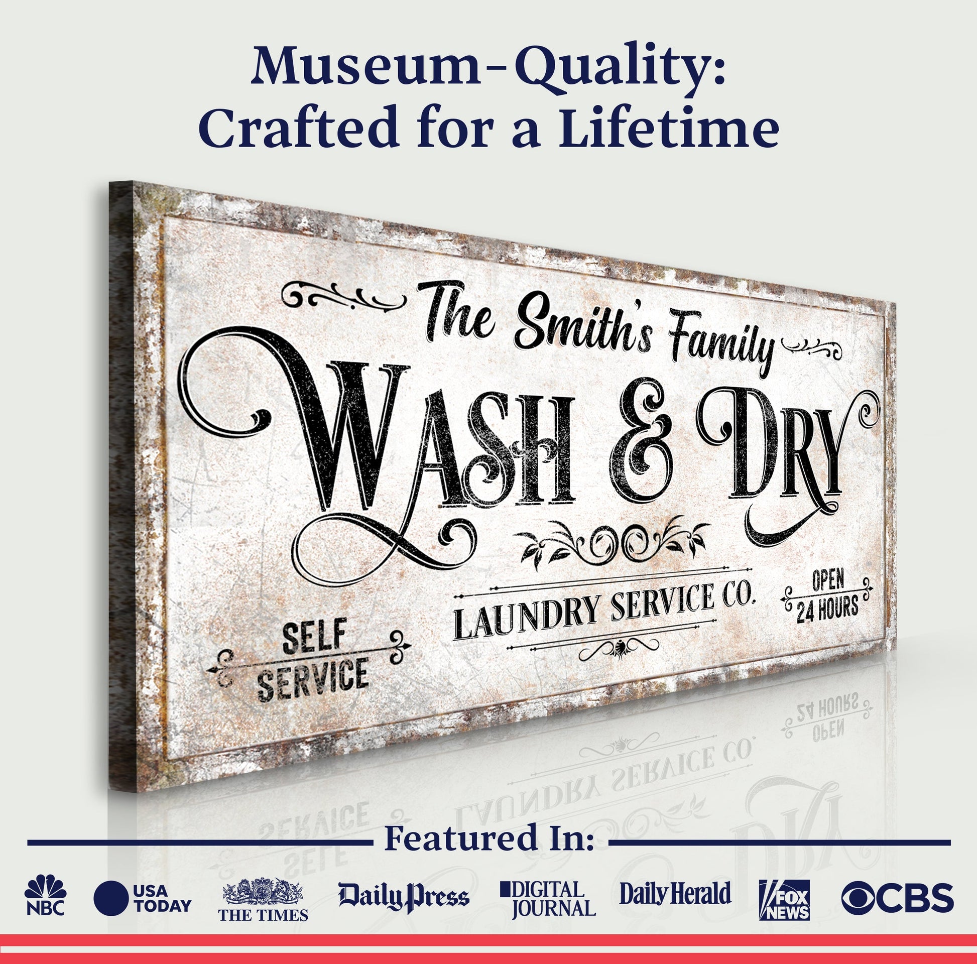 Laundry Service Sign II canvas by Tailored Canvases, rustic sign with bold typography on Tampa Home & Garden Store