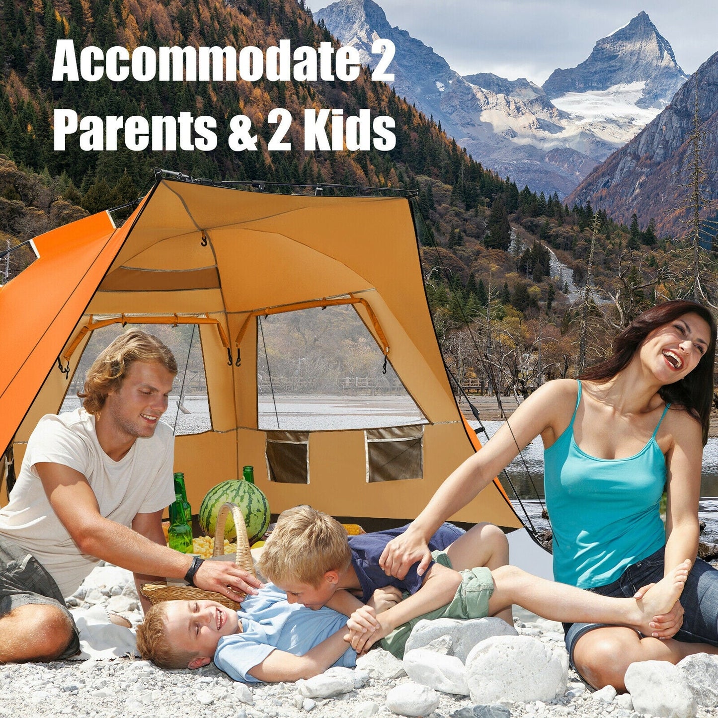 GemGear 3-4 Person Easy Pop Up Beach Tent UPF 50+ Portable Sun Shelter orange on Tampa Home & Garden Store