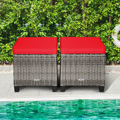 2 taburetes de mimbre de ratán para patio con cojines extraíbles - Rojo