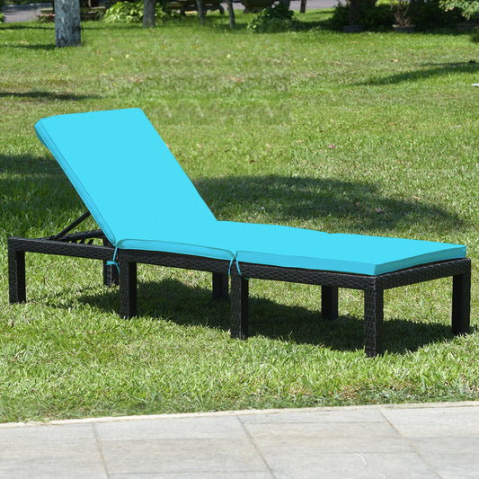 Patio Rattan Cushioned Height Adjustable Lounge Chair-Blue - Tampa Home & Garden Store