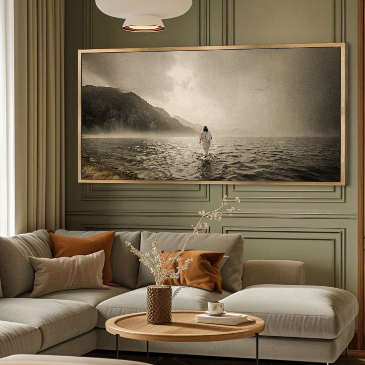 Walking On Water Faith Wall Art V canvas by Tailored Canvases, seascape with figure on Tampa Home & Garden Store