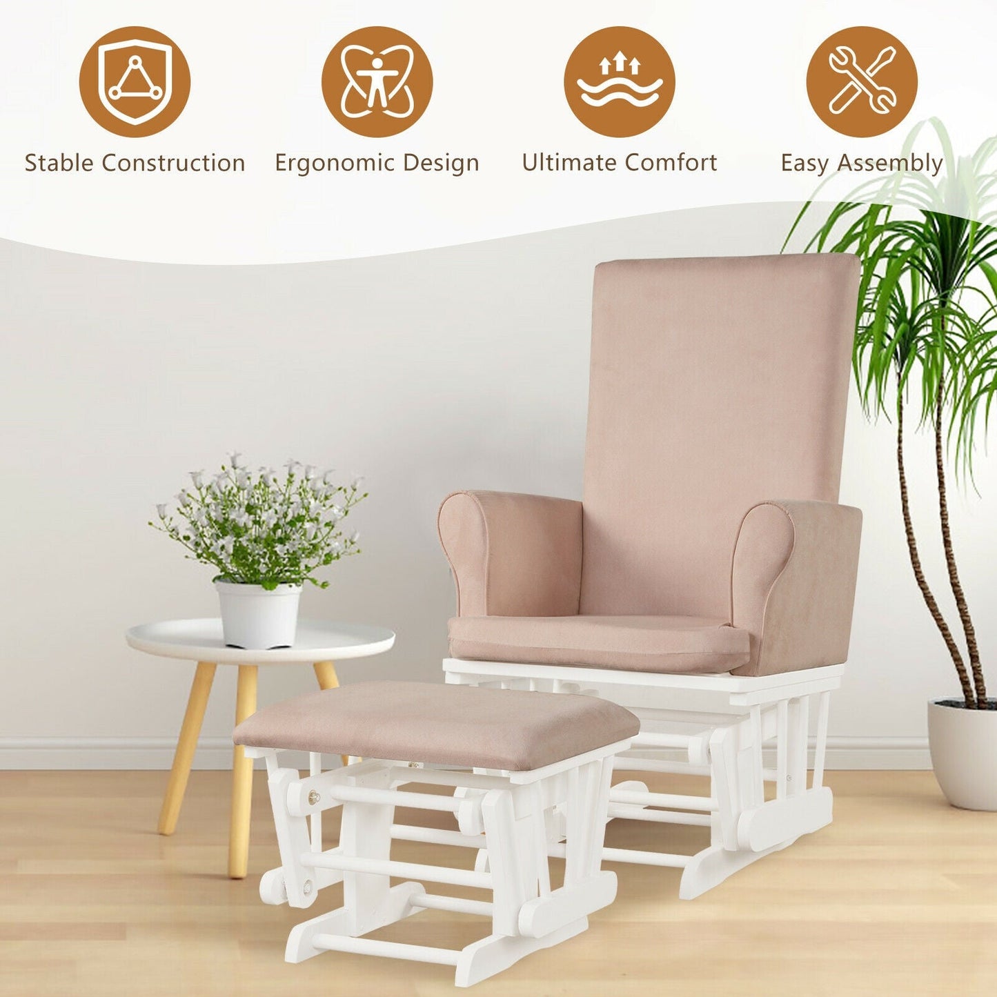 Mecedora relax para bebé y conjunto de cojín con otomana-Rosa