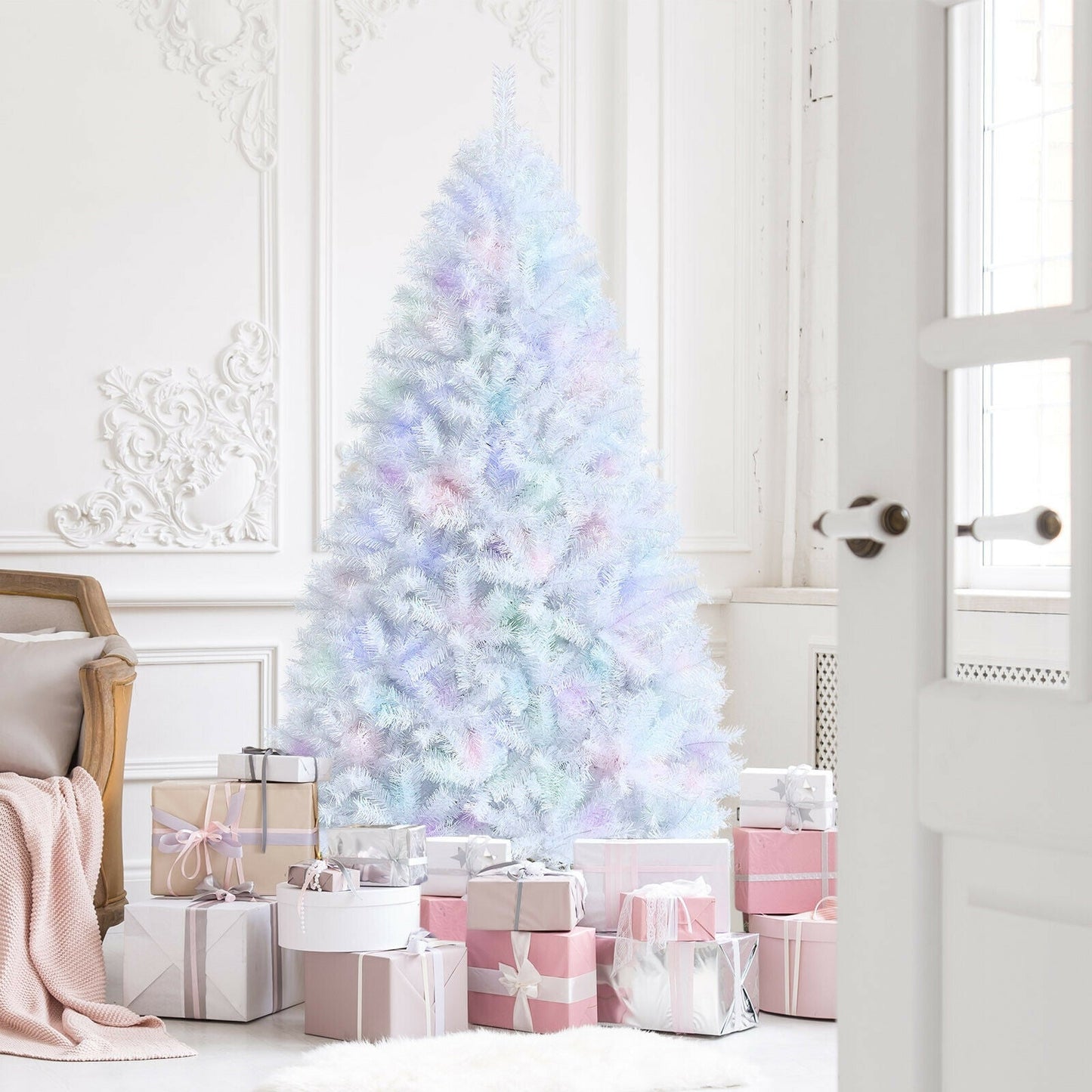 8 Feet Artificial Christmas Tree with 1636 Iridescent Branch Tips
