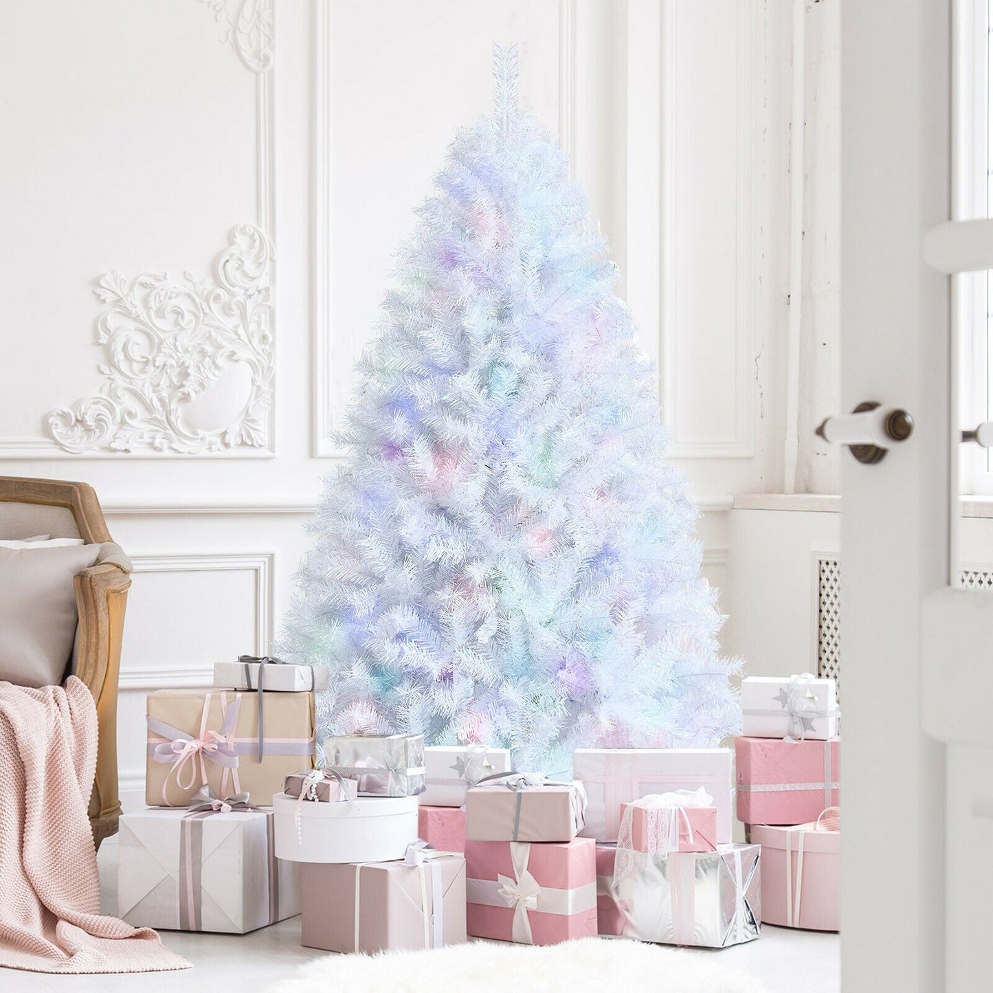 Árbol de Navidad artificial de oropel iridiscente de 1,8 m con 792 puntas de ramas