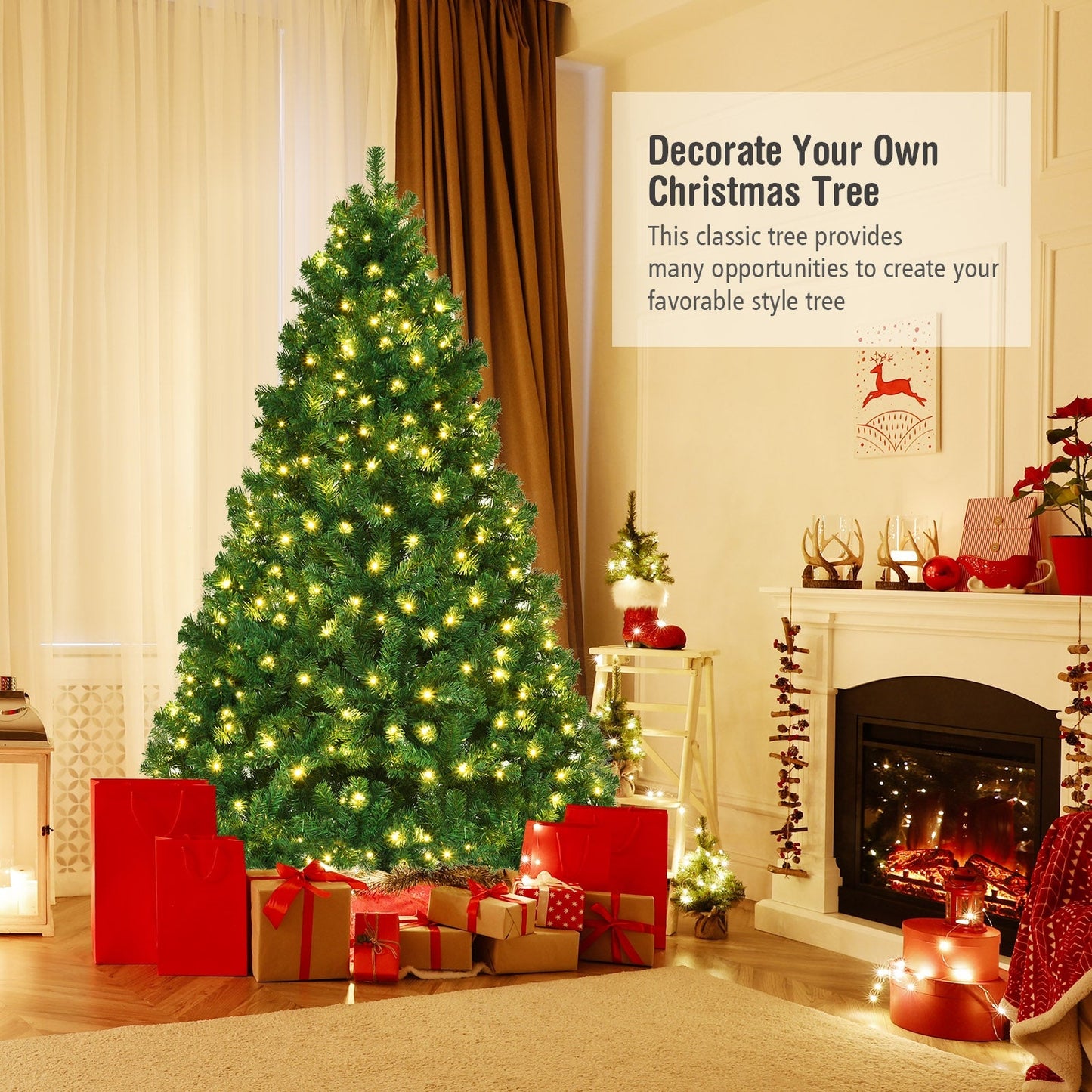 7 Feet PVC Artificial Christmas Tree with LED Lights