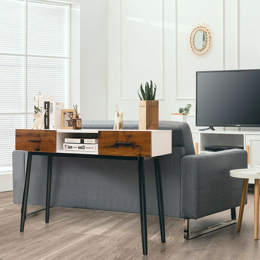 42 Inch Industrial Console Table with 2 Drawers for Entryway Hallway - Tampa Home & Garden Store