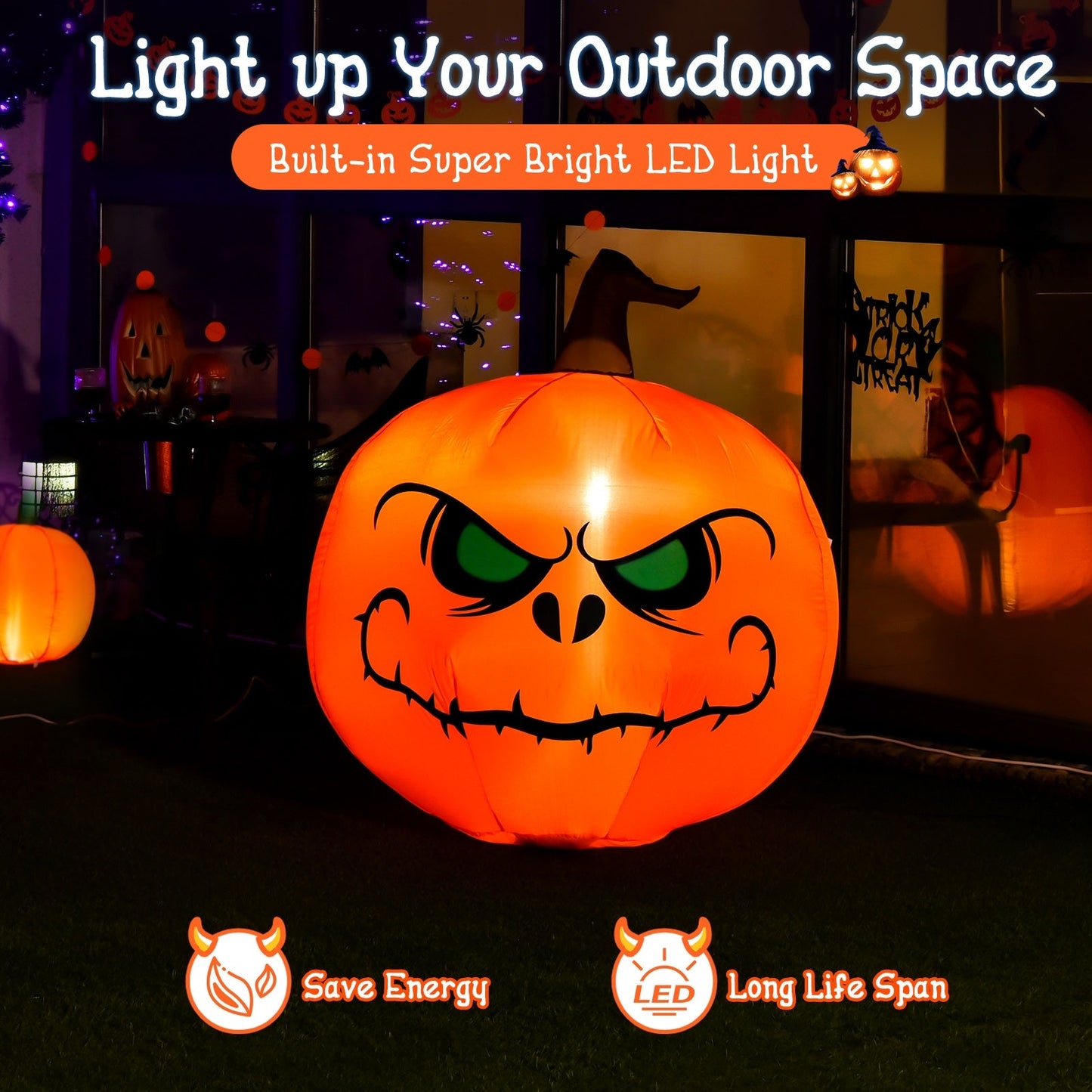 4 ft DirectDeals Halloween inflatable orange pumpkin with built-in LED light outdoor decor on Tampa Home & Garden Store