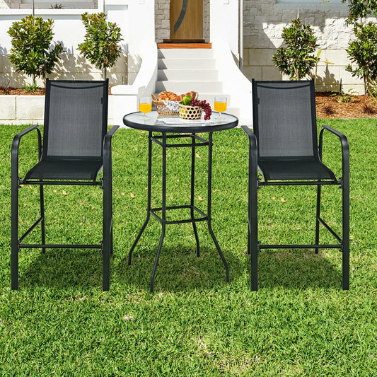 3 Pieces Outdoor Patio Bar Table Stool Set-Black - Tampa Home & Garden Store