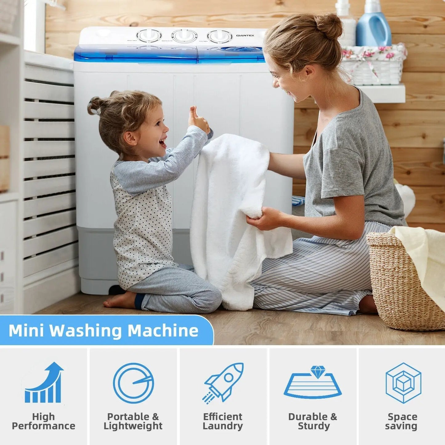 2-in-1 Portable Washing Machine Timer Control